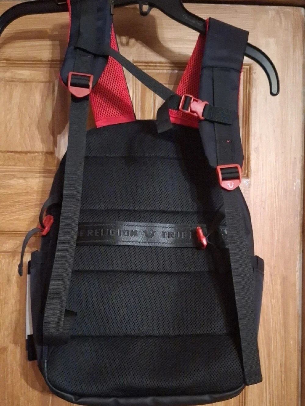 True Religion Black Backpack with Red Accents